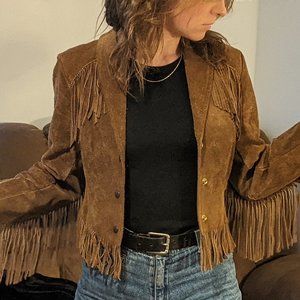 Leather Fringe Western Cowgirl Jacket XS